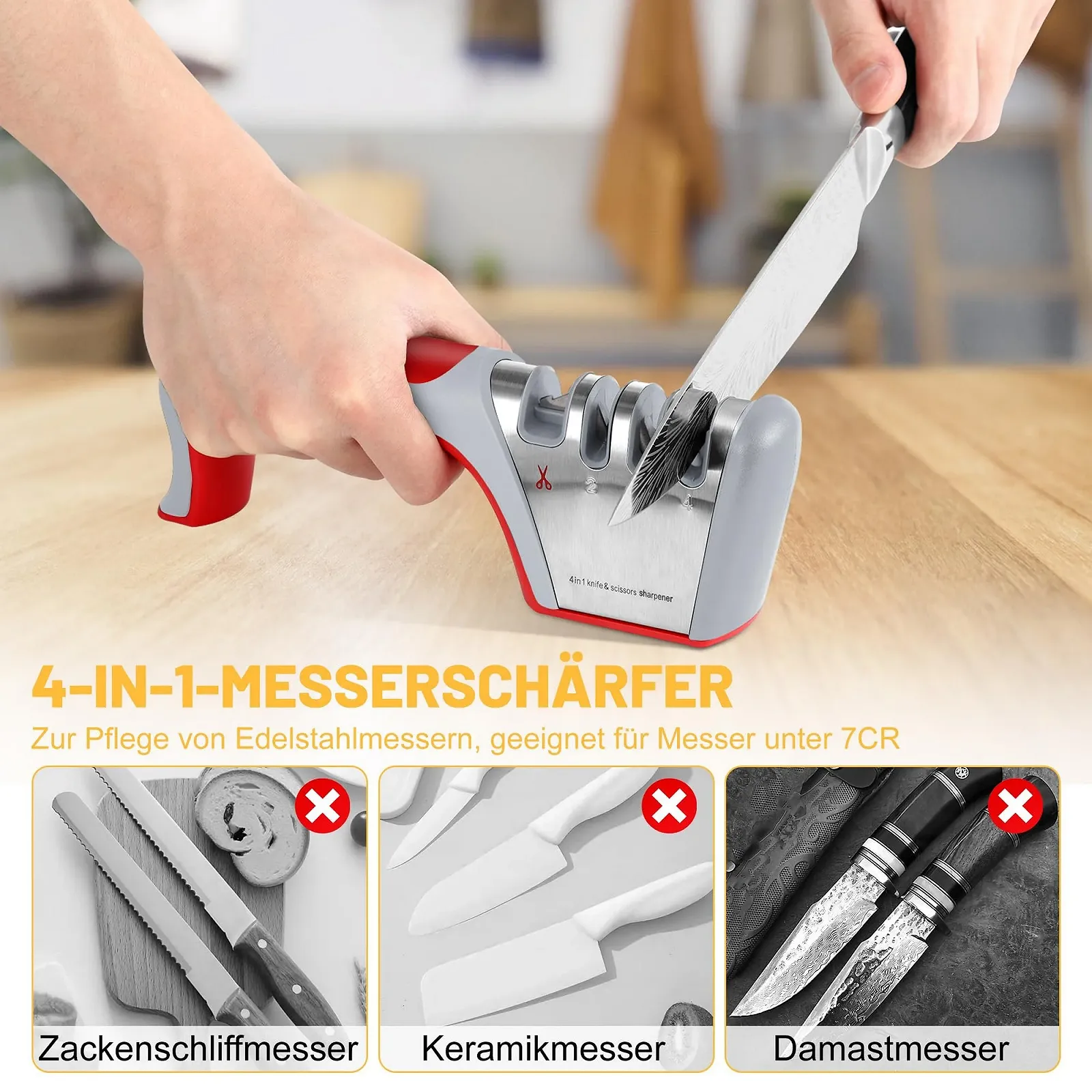 Точило для ножів професійна ручна 4 рівні з заточуванням для ножиць, фото №5