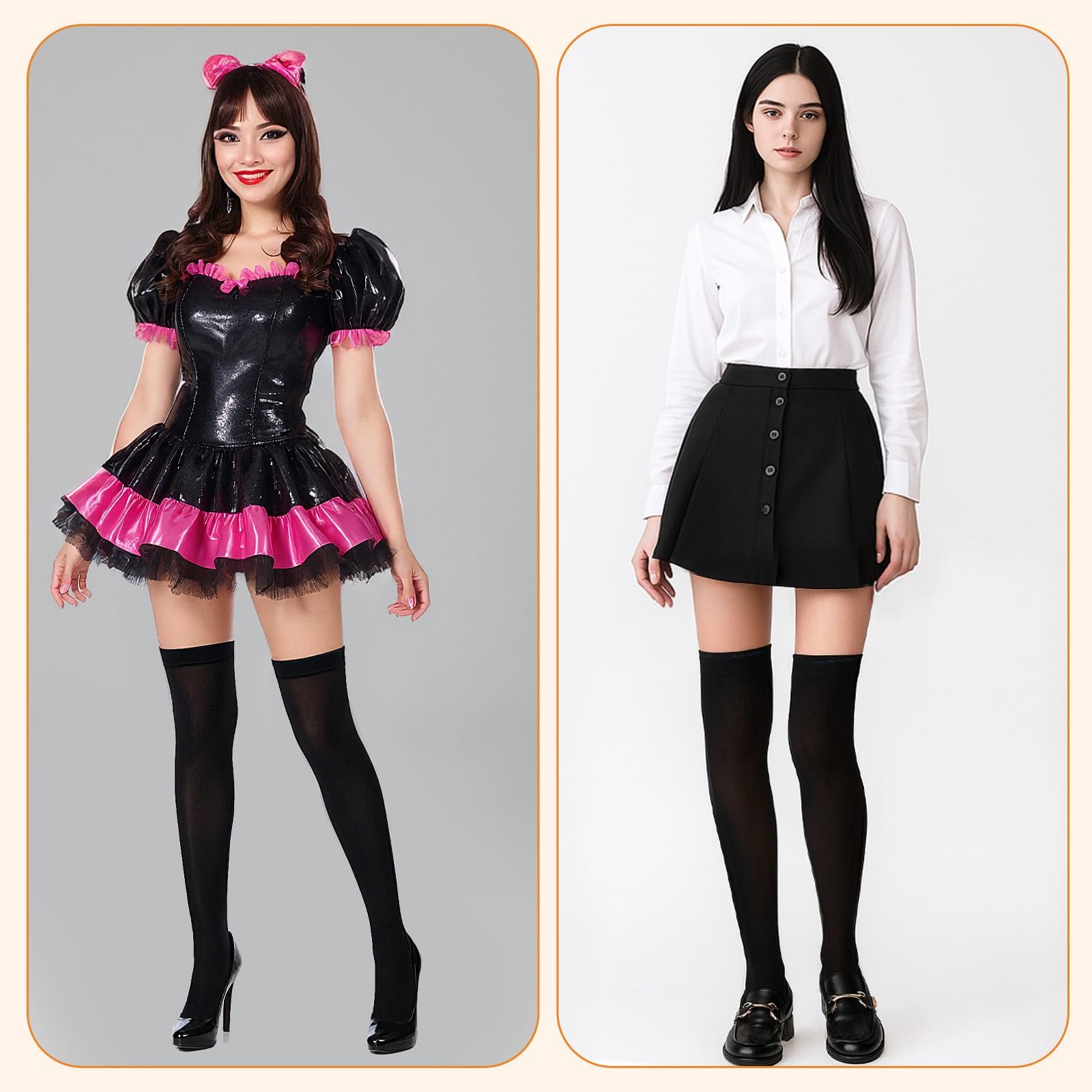 1 пара черных чулок выше колена, нейлоновые чулки до бедра, компрессионные женские гольфы, чулки Overknees для женщин для повседневной носки, Рождества и Хэллоуина, фото №4