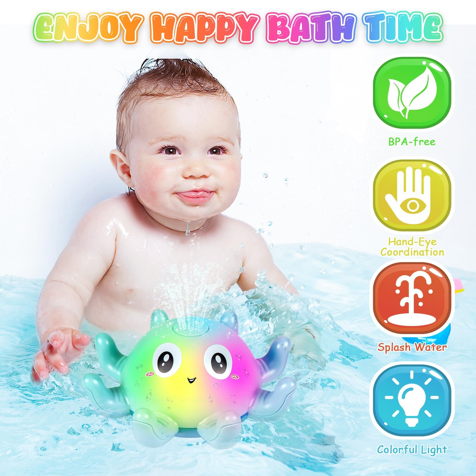 Іграшка для ванни Восьминіг, для розпилення води з підсвічуванням, фото №2