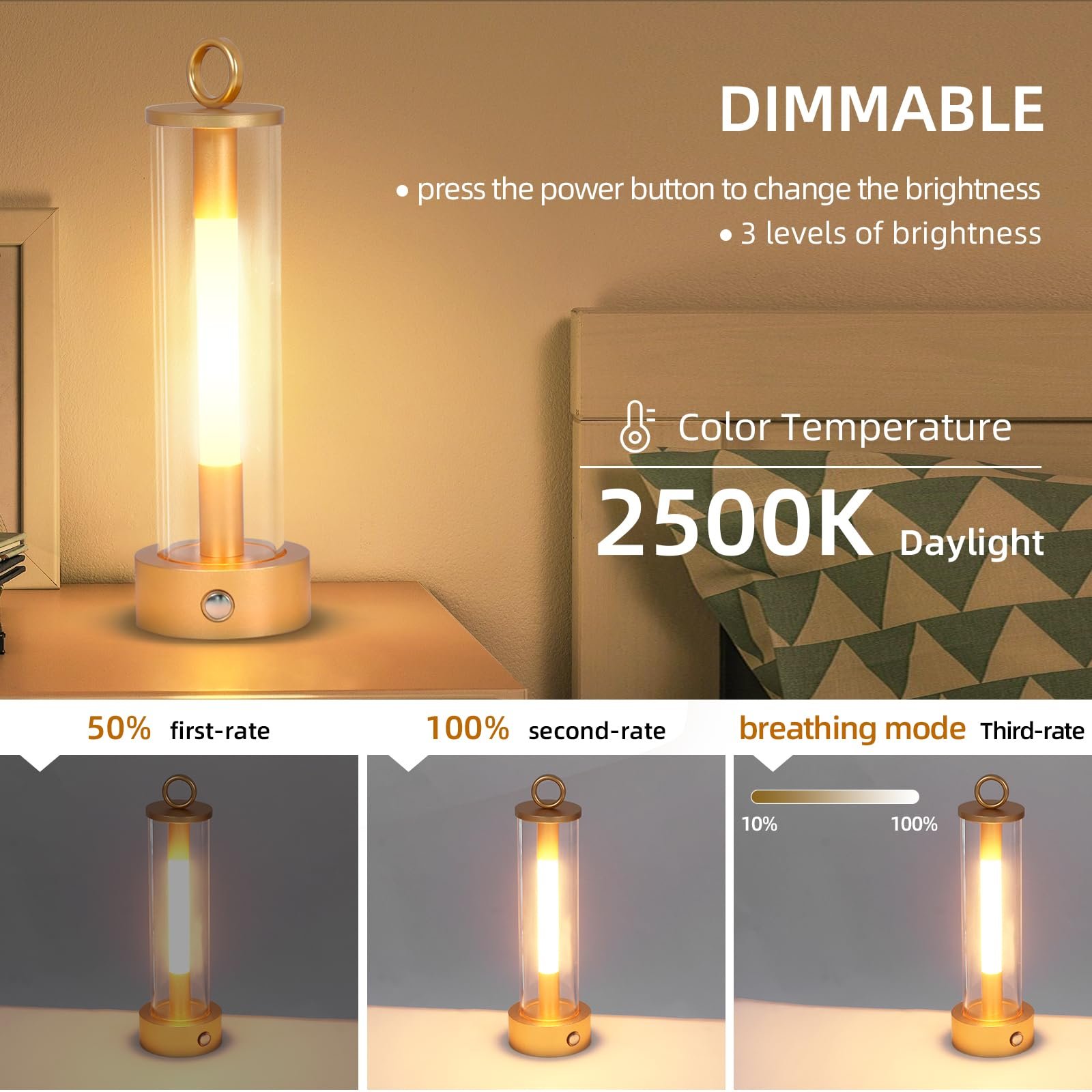 Настільна лампа Акумуляторна LED Сенсорна Регульована яскравість IP54 Переносна, фото №3