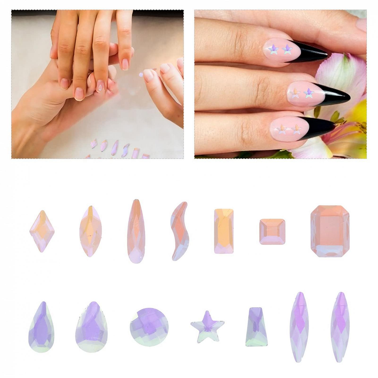 Набір кристалів для нігтів Lurrose 100 шт, стрази, райдужні наклейки різних форм, плоскі блискучі, фото №9