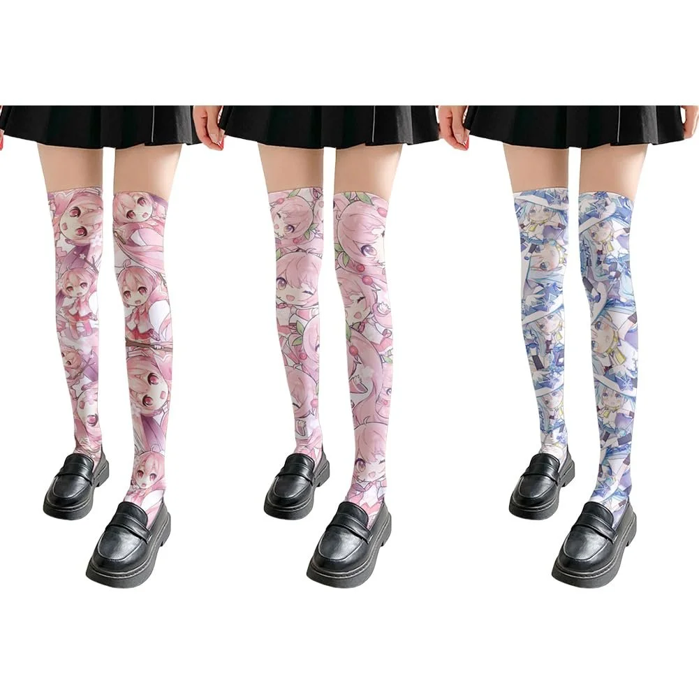 3 пари гольфів Lolita Miku Overknee з 3D цифровим друком, фото №1