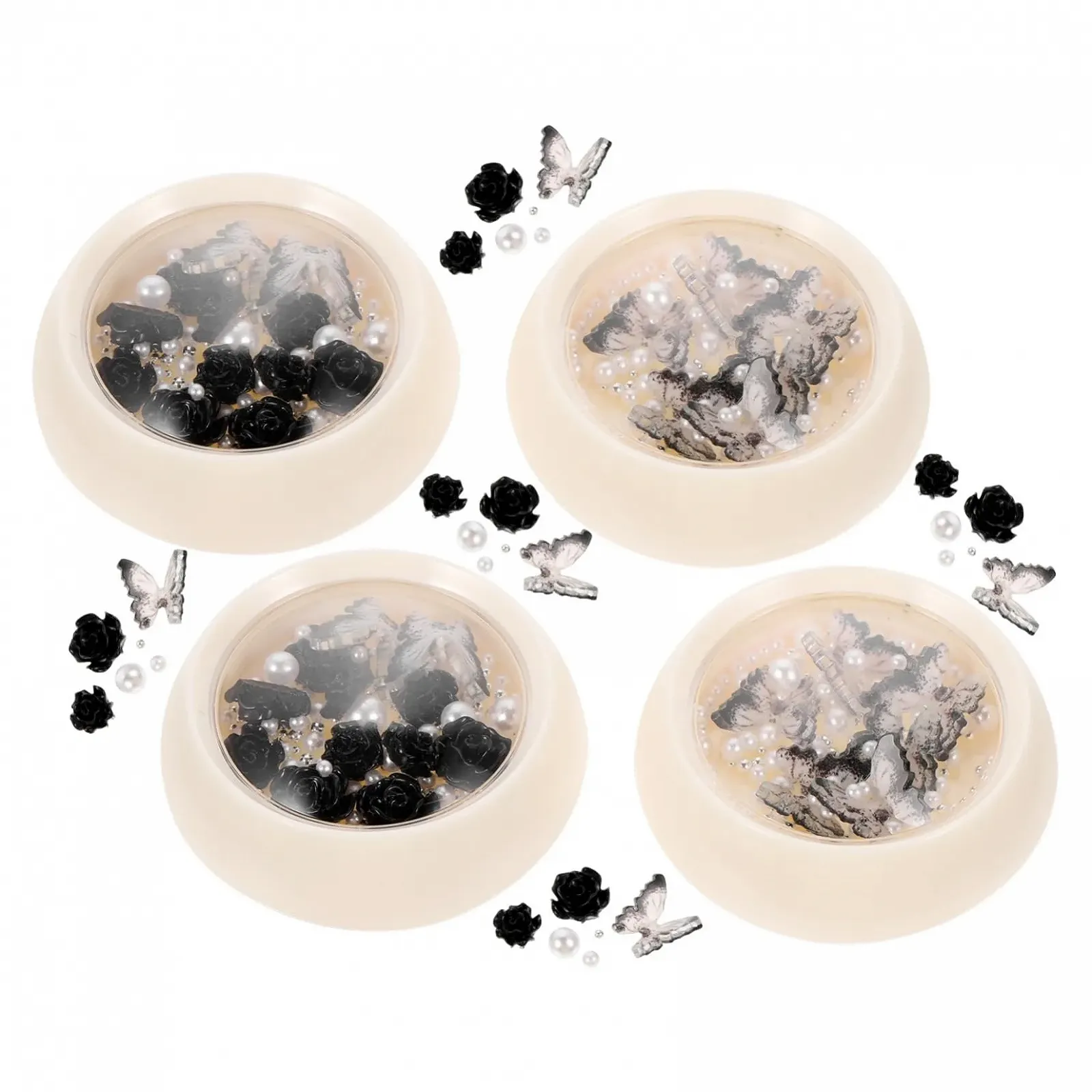 Коробки FRCOLOR с подвесками для ногтей с черными стразами, жемчужными драгоценностями и цветами для творческого дизайна ногтей и проектов, фото №6