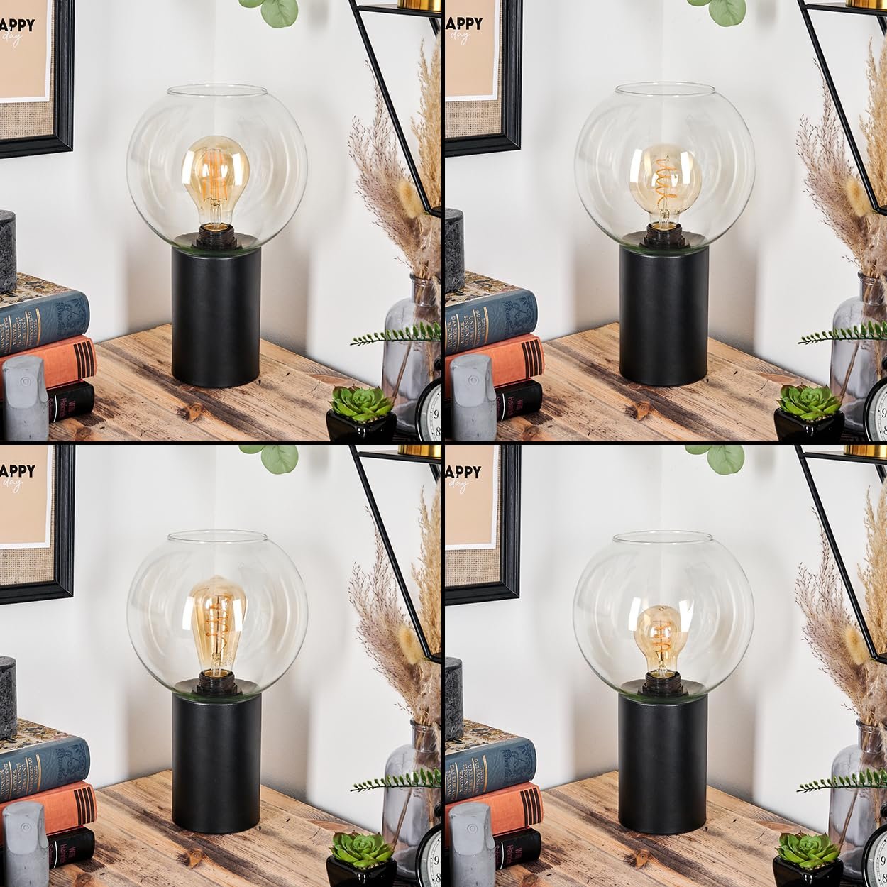 Настільна лампа HOFSTEIN Koyoto Метал/Скло E27 15 см Black/Clear, фото №2