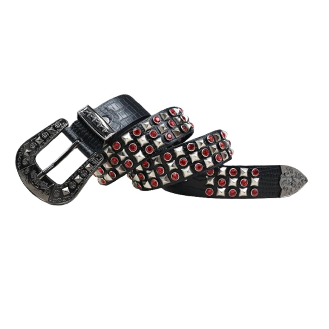 Ремінь AGUTALITHIC Hellen Пірамідальні заклепки Strass Punk, заклепки (115 см/45, червоний), фото №1