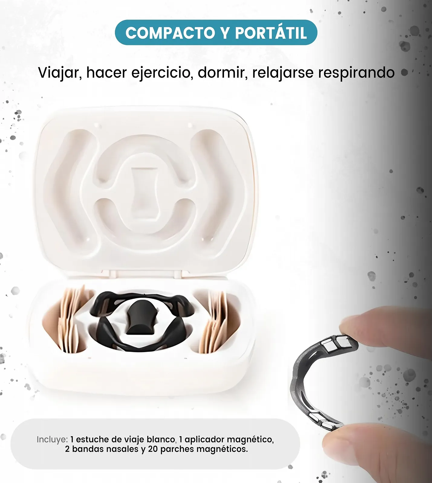 Смужки на ніс магнітні + коробка для зберігання для набору для дихання проти хропіння. Містить 20 пластирів, фото №4