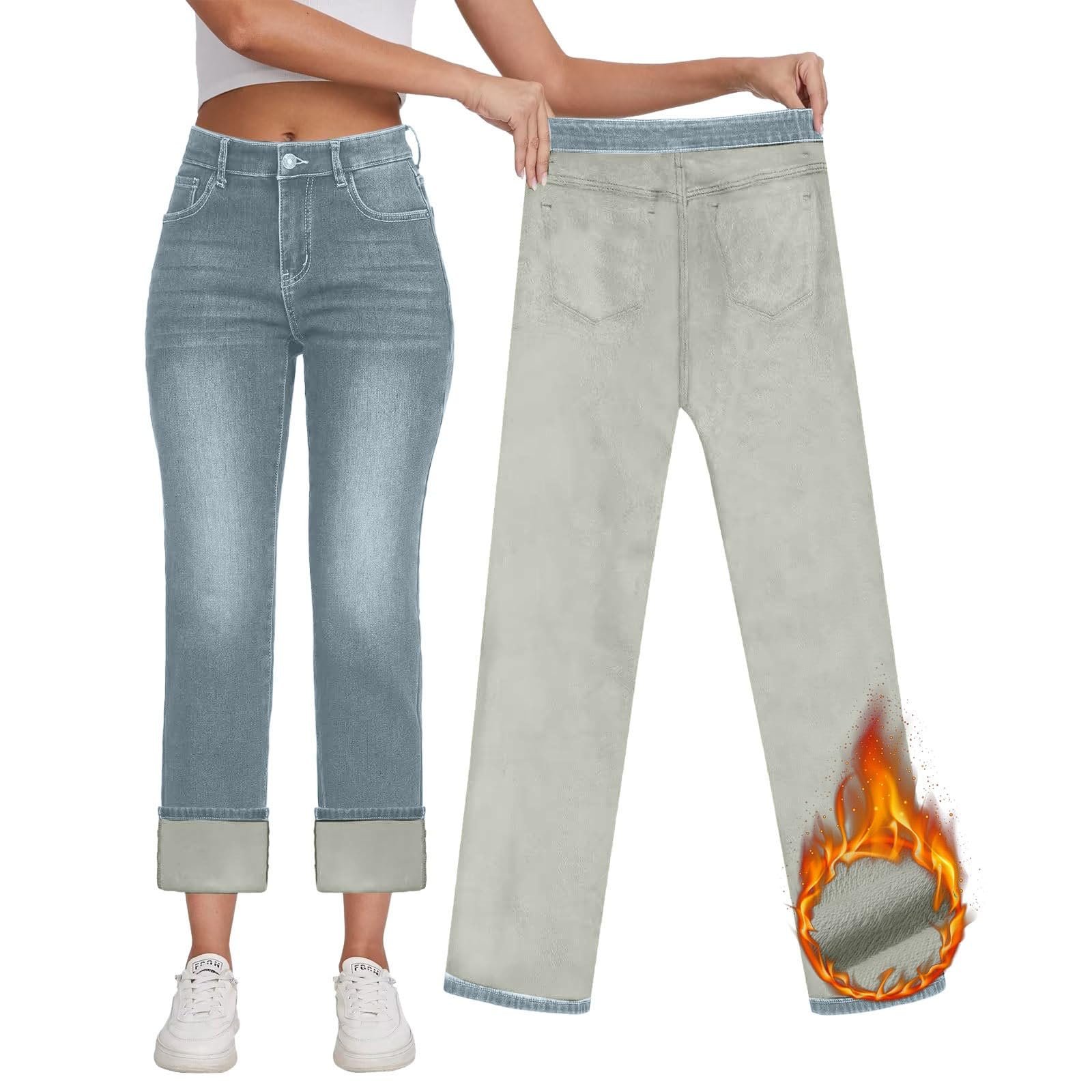 Женские джинсы с флисовой подкладкой bgyujn, зимние, с высокой посадкой, прямые штанины, фото №3