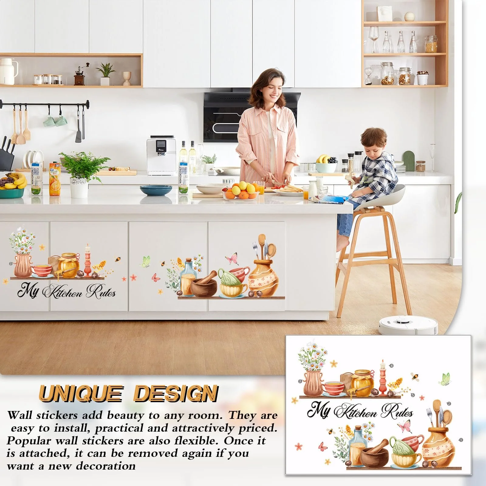 Наклейка на стіну Kitchen Tableware Teapot 80 х 60 см, фото №6