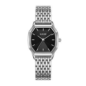 Женские часы BURKER Julia Шестигранный корпус Женские часы Звеньевой браслет Нержавеющая сталь Аналоговый Кварцевый 3 ATM Водонепроницаемый - 32 мм - Серебристый Черный - Фото 1