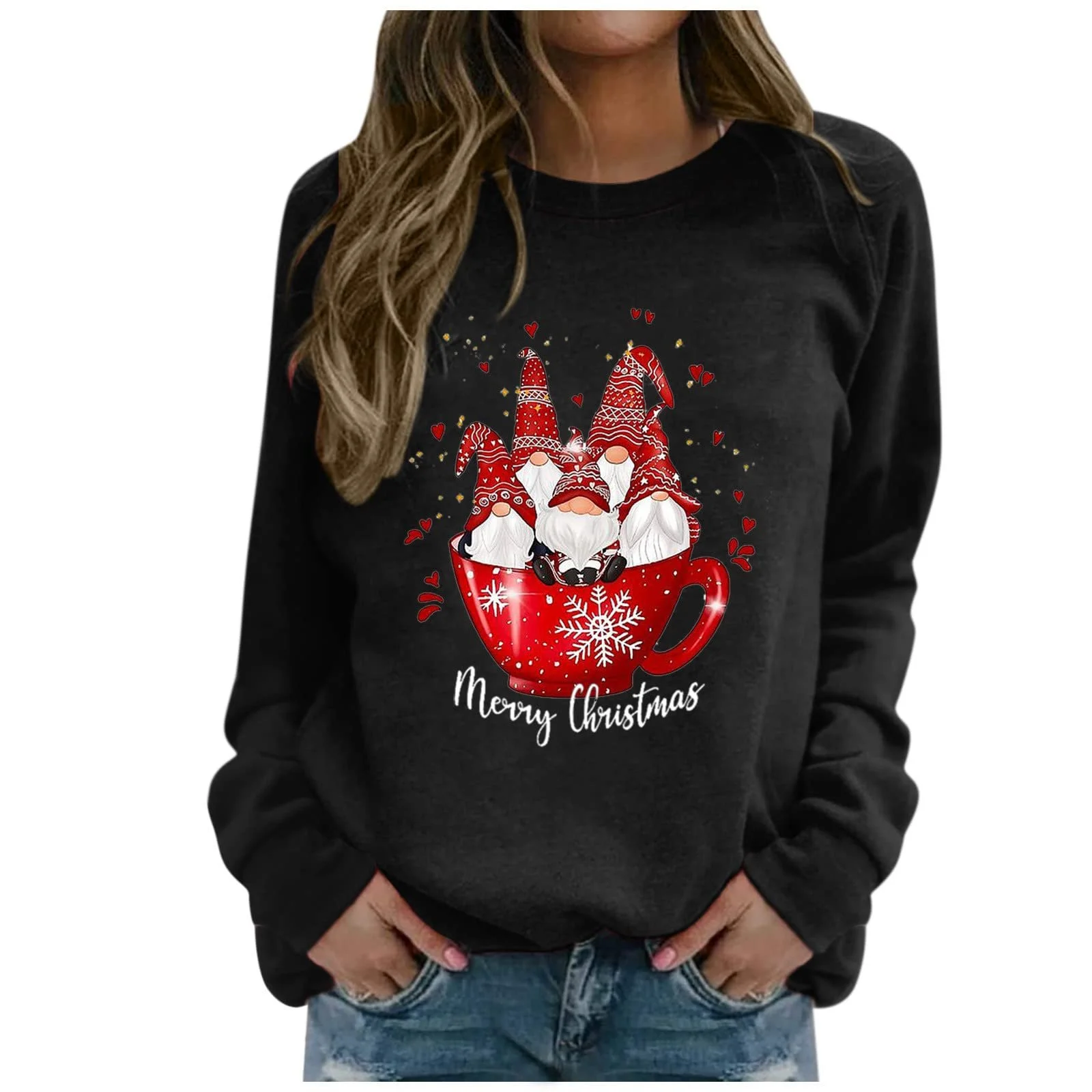 Рождественский джемпер Женский Свитшот Рождественский с забавным принтом, круглым вырезом и длинными рукавами, фото №1