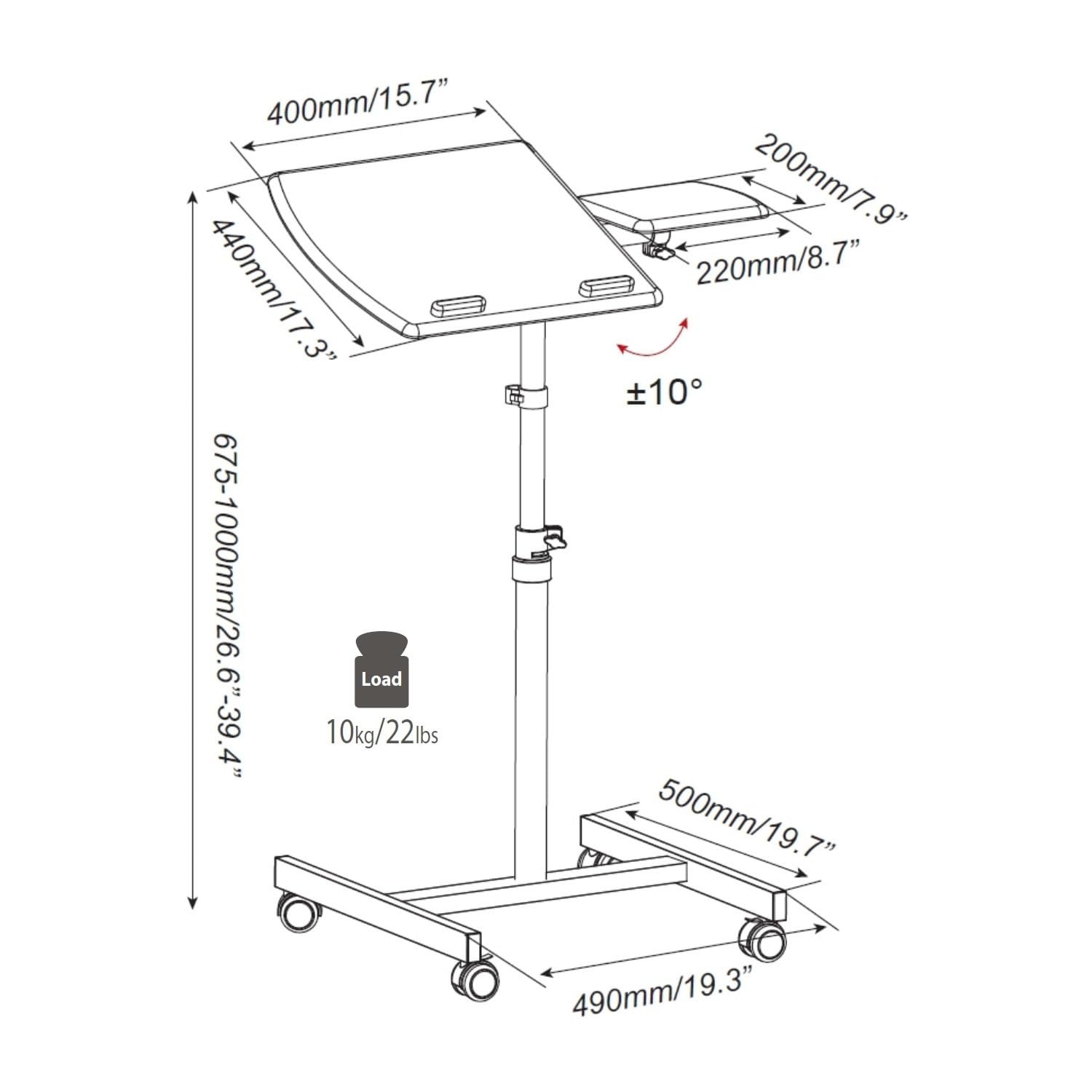 Столик-стійка для ноутбука hjh OFFICE VM-SL 802110 з полицею для мишки, обертається, регулюється по висоті, з колесами, фото №3