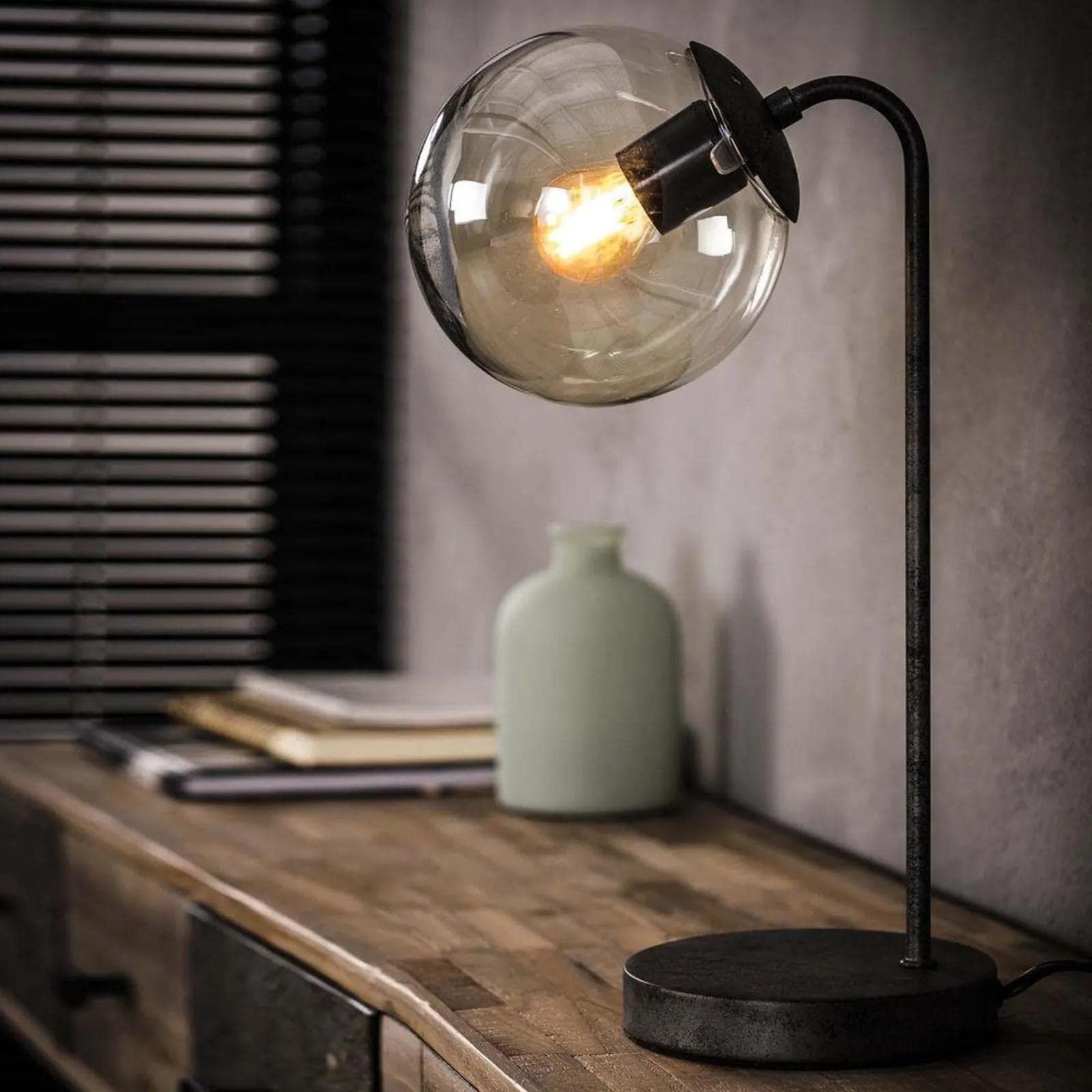 Настільна лампа famlights Amalia Metal Glass E27 Black/Silver, фото №1