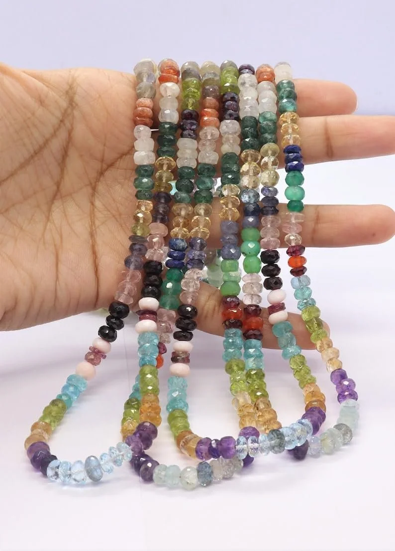 Намистини Типу Рондель Напівкоштовні Камені Багатоколірні 6 мм, нитка довжиною 40.5 см для намиста, браслета, фото №1