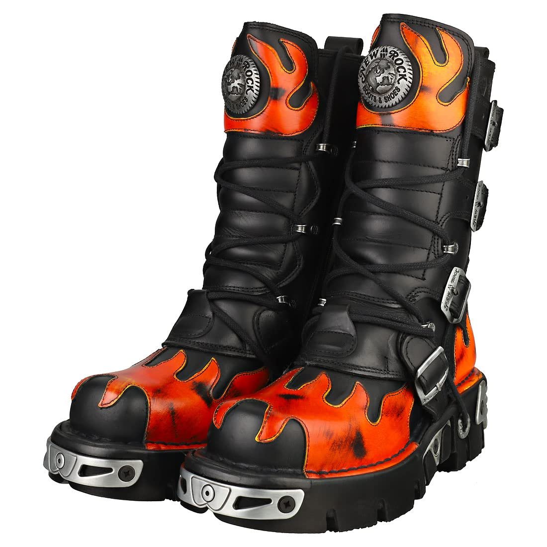 Черевики New Rock Reactor Black Pulik Fire Buckles Шкіряні Metallic Flames Black M.591-S16, фото №9