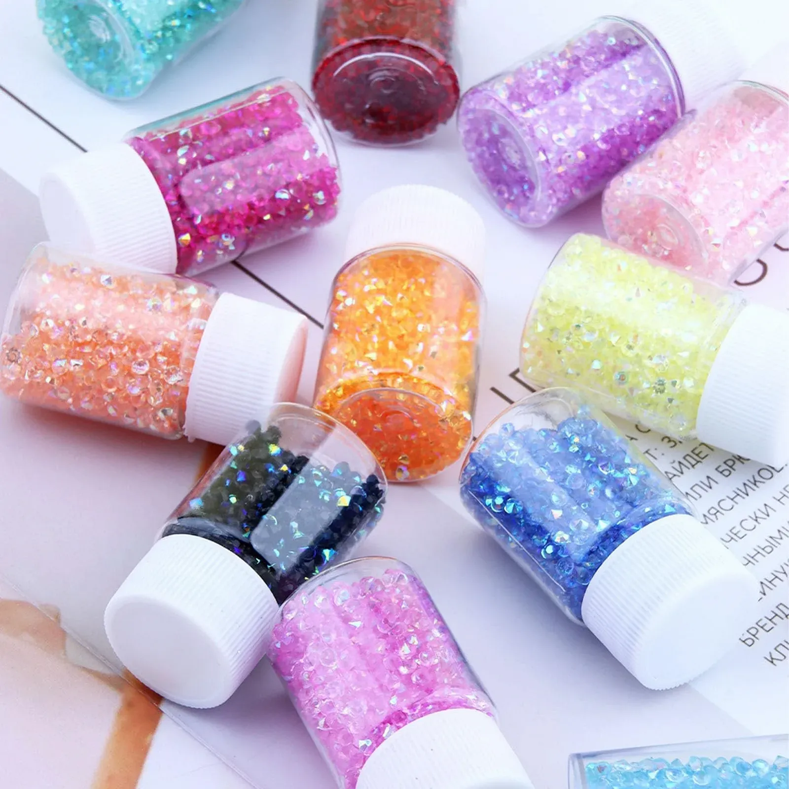 Крошечные Стразы для ногтей 13 цветов Кружевная подложка Высокая яркость Разноцветные стразы Многогранная огранка Стойкий цвет, фото №8