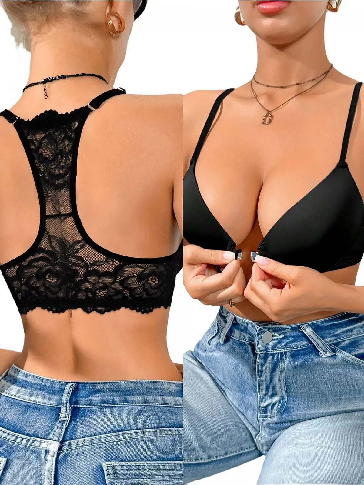 Бюстгальтер Bralette GORGLITTER Front Closure комфортный на косточках с глубоким вырезом и открытой спинкой прозрачное кружево однотонный, фото №3 Бюстгальтер Bralette GORGLITTER Front Closure комфортный на косточках с глубоким вырезом и открытой спинкой прозрачное кружево однотонный, фото №3
