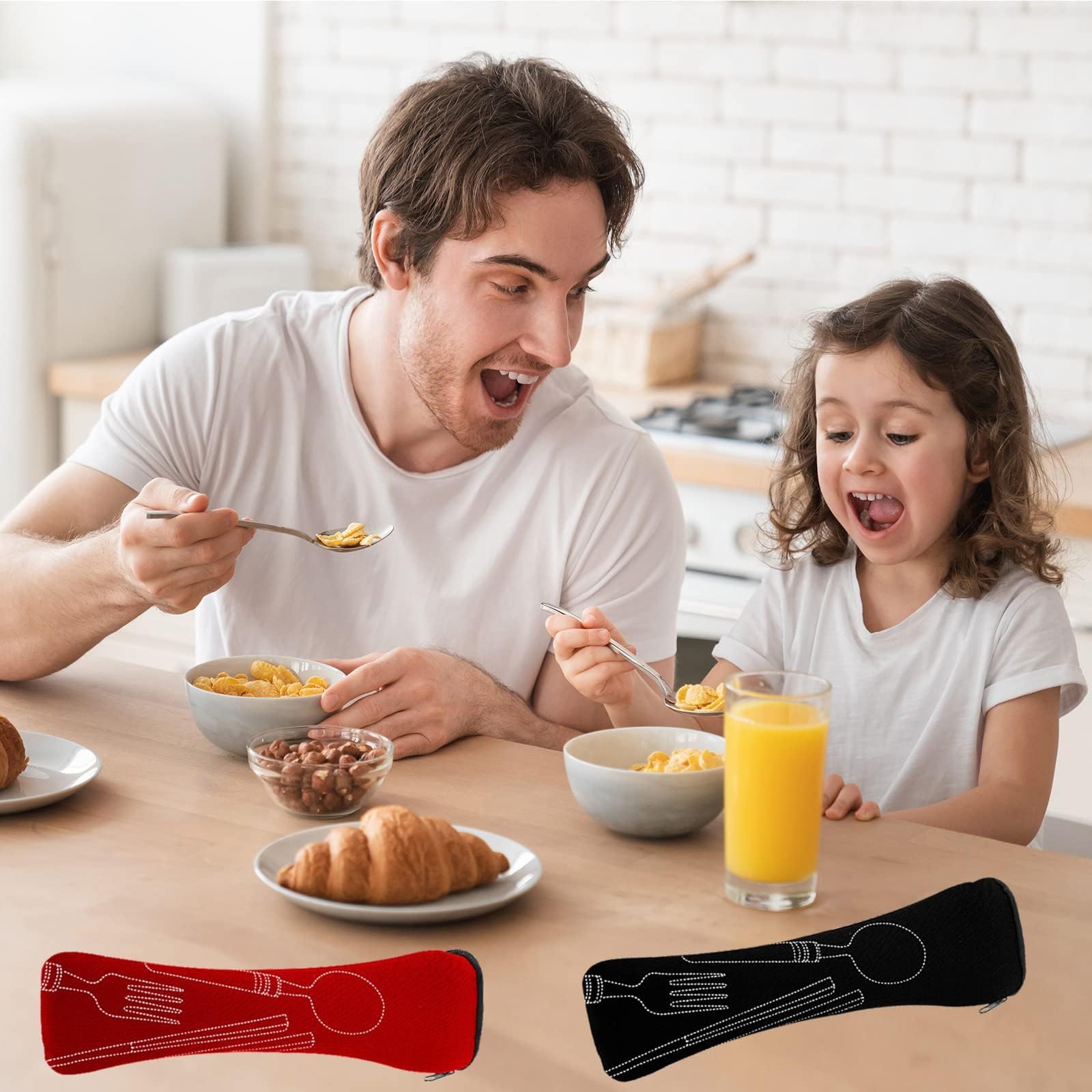 Набор столовых приборов EnixwH 10-Piece Stainless Steel с чехлом Черный, фото №6