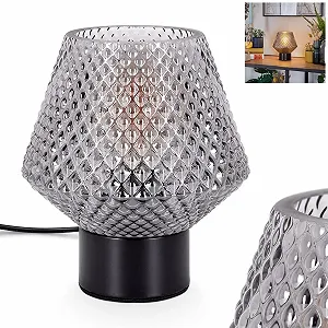 Настільна лампа Paderne метал/скло Ø15 см 1 x E27 чорна/димчаста - Фото 1