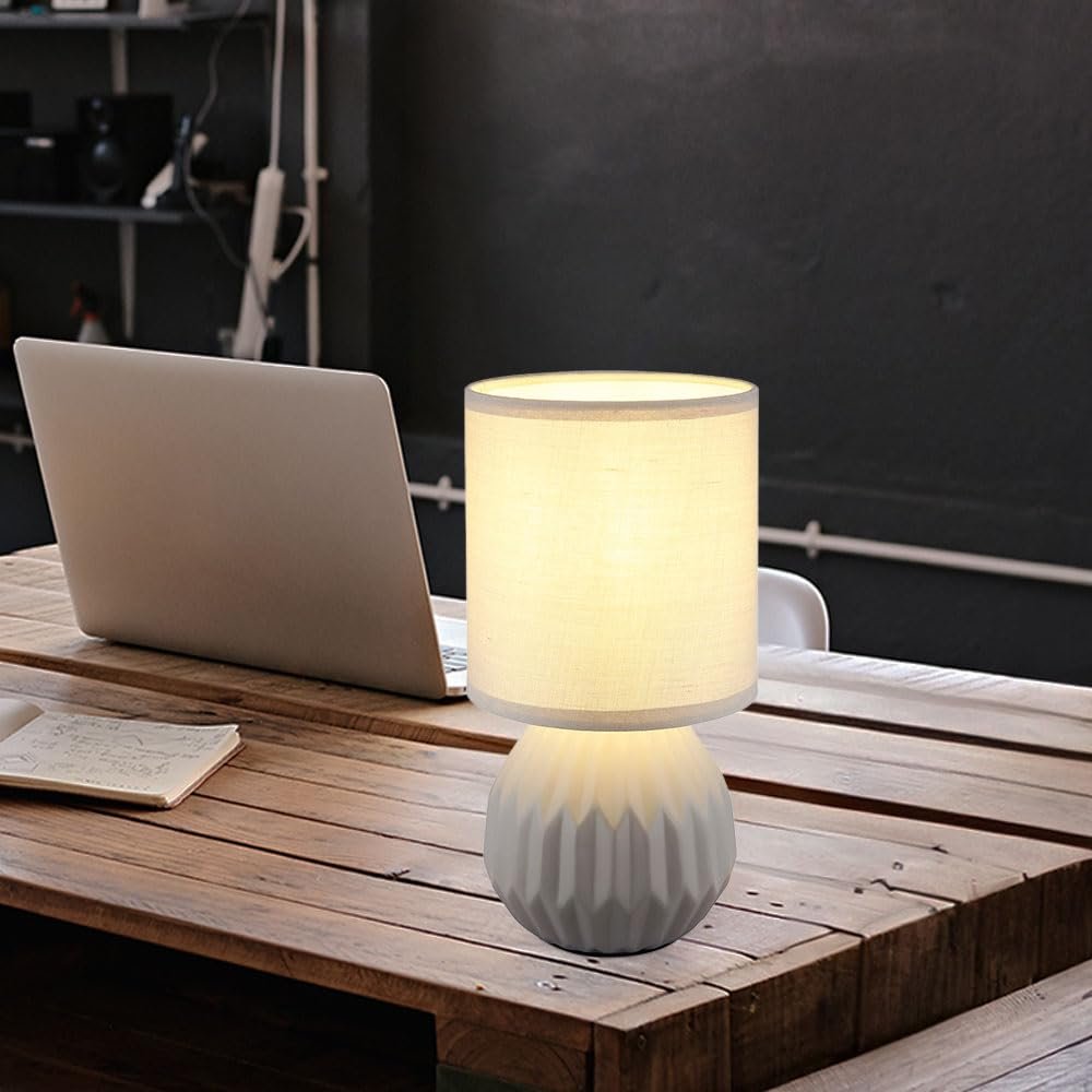 Настольная лампа GLOBO серая керамическая текстиль 1x E14 диаметр 12 см высота 23 см, фото №5