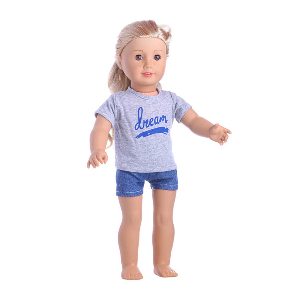 Одежда для кукол Uteruik - Футболка и короткие джинсы для куклы 46 см серого цвета, фото №4