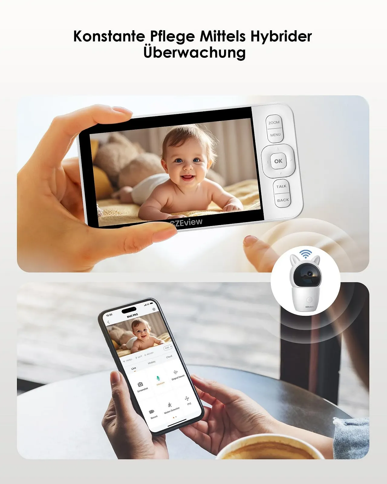 Видеоняня CZEview BM2 PRO 2K 5.0" HD WiFi, 360°, 4x зум, ночное видение, датчик плача, фото №2