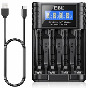 Зарядний пристрій EBL для AA AAA 1.2 V NI-MH 1.5 V Li-ion акумуляторів, Type-C вхід, інтелектуальний дисплей і система виявлення - Фото 1