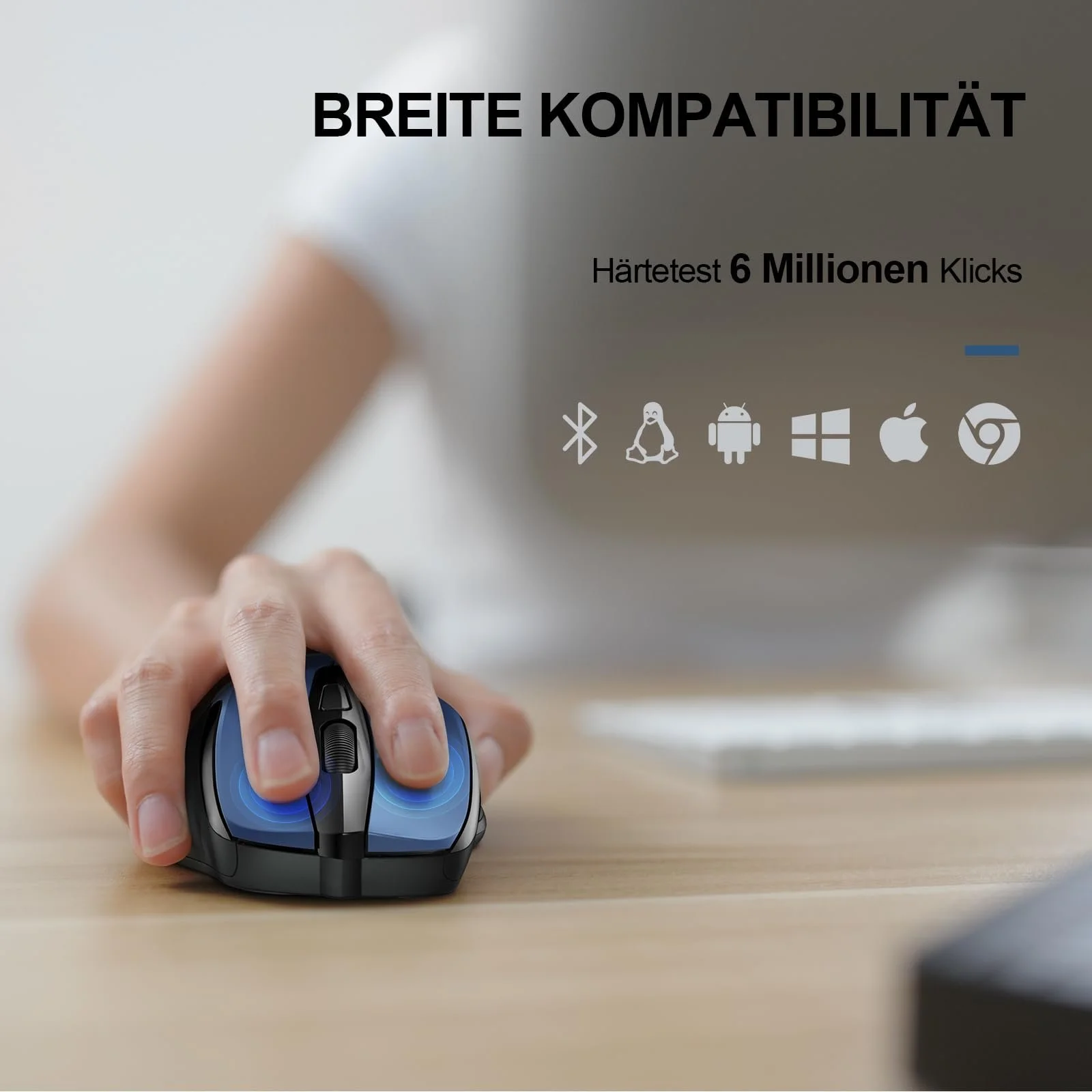 Миша TECKNET Bluetooth, бездротова ергономічна, 4800 DPI, (Tri Modes: BT 5.0/3.0+2.4G), 30 місяців роботи від батареї, тиха, для ноутбука, ПК, комп'ютера, Windows, Mac OS, Android, фото №6