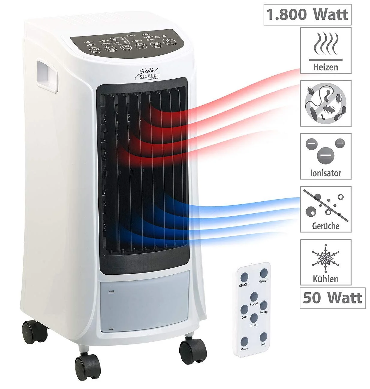 Мобильный кондиционер Sichler 4 в 1 с функцией ионизатора 1800 W, фото №5