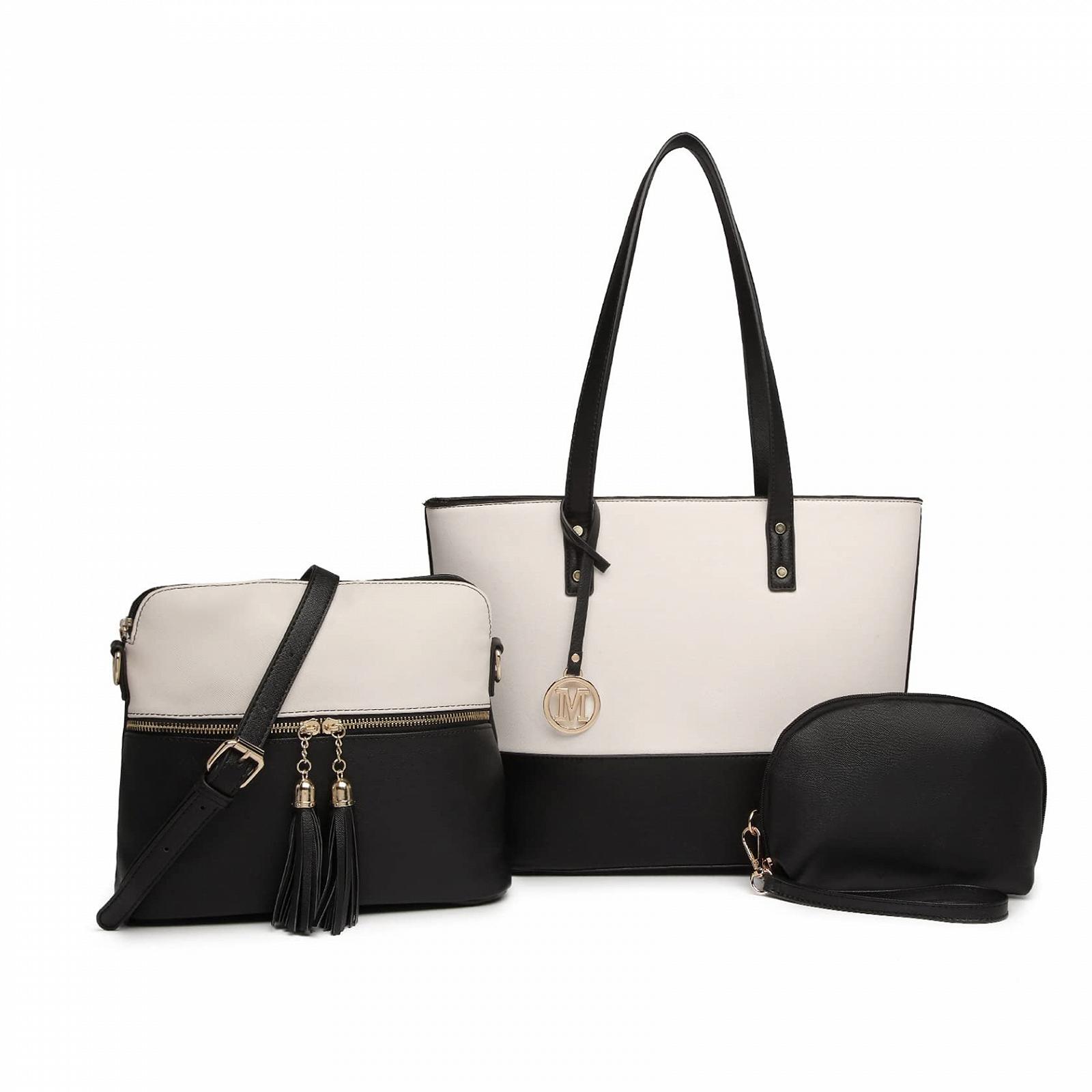 Сумка Shopper Miss Lulu Набор из 3 штук Черный/бежевый, L, фото №1