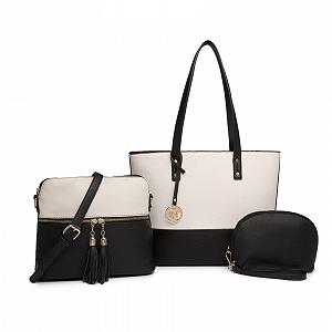 Сумка Shopper Miss Lulu Набор из 3 штук Черный/бежевый, L - Фото 1