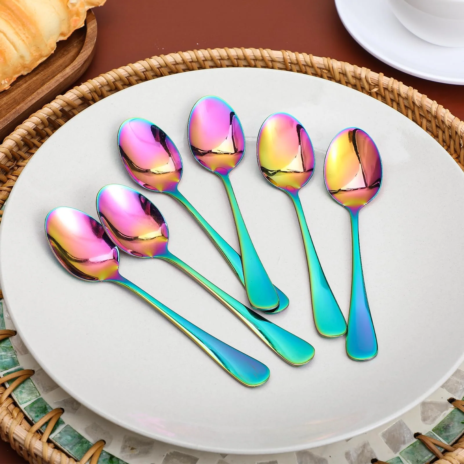 Набір з 6 кавових ложок з нержавіючої сталі 14 см, райдужні, фото №7