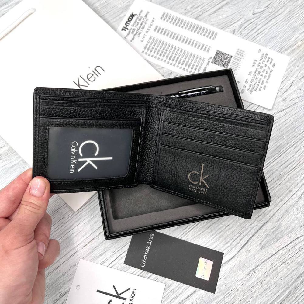 Мужской кошелек кожаный подарочный комплект с брелком и ручкой Calvin Klein Jeans, фото №5