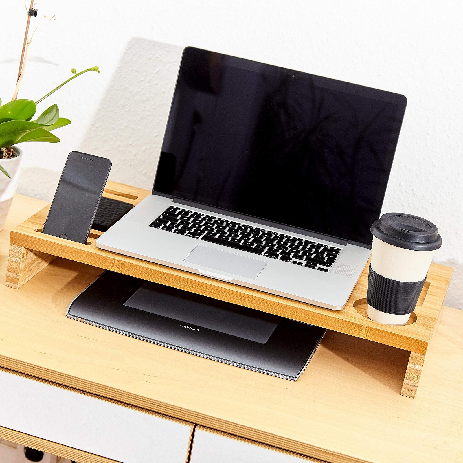 Підставка для монітора Бамбук з місцем для зберігання. Органайзер для столу. Приблизно 60 x 30 x 8.5 см., фото №4