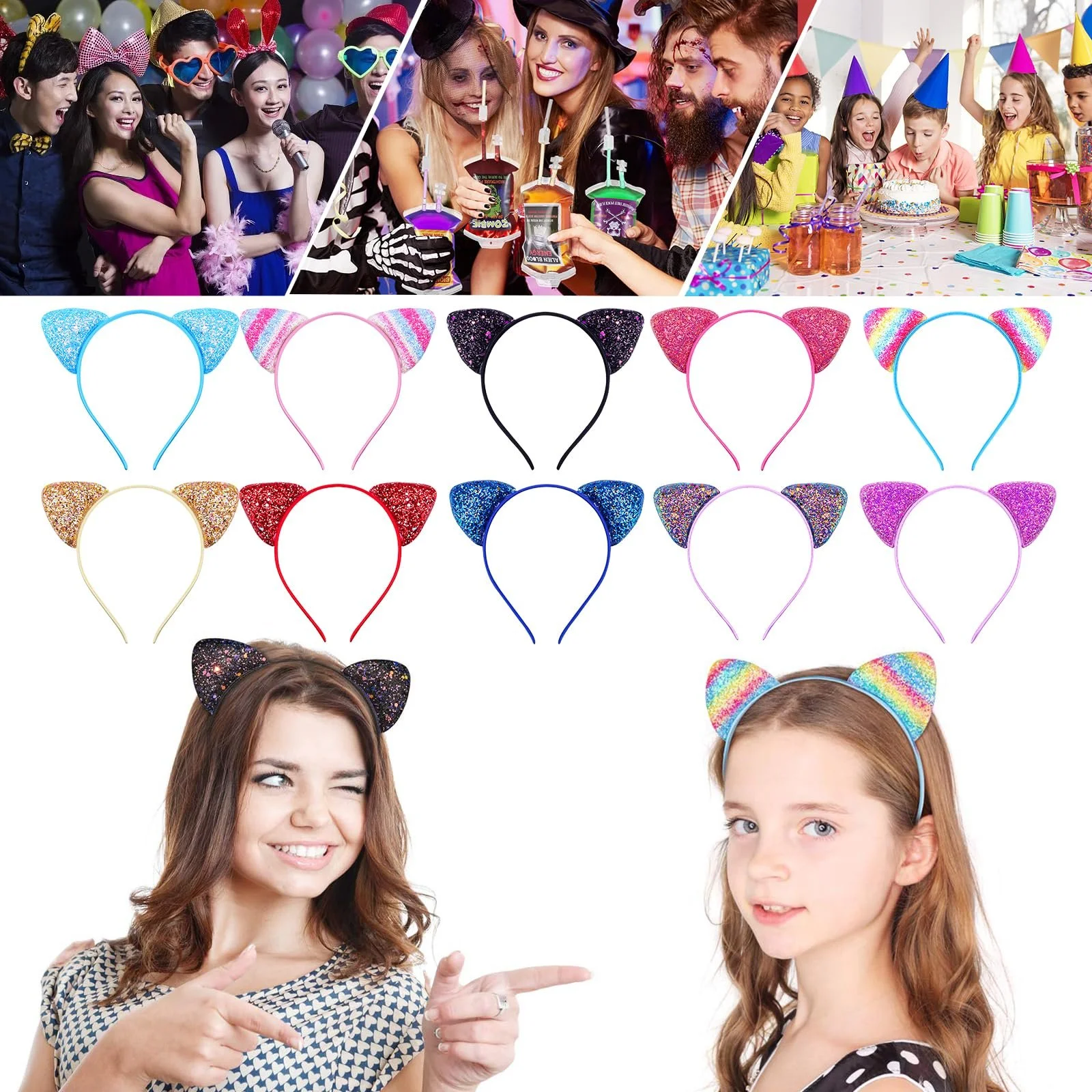 Набір з 10 обручів для волосся з котячими вушками, фото №4