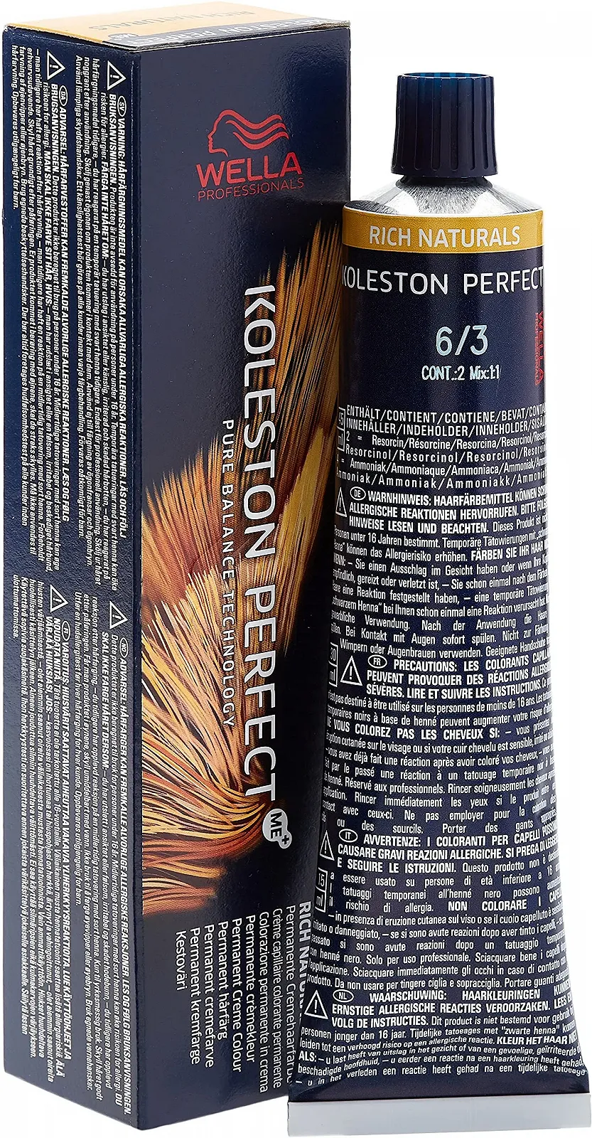 Фарба для волосся Wella Koleston Perfect ME+ Rich Naturals 6/3 Темний блонд/Золотий, фото №2 Фарба для волосся Wella Koleston Perfect ME+ Rich Naturals 6/3 Темний блонд/Золотий, фото №2