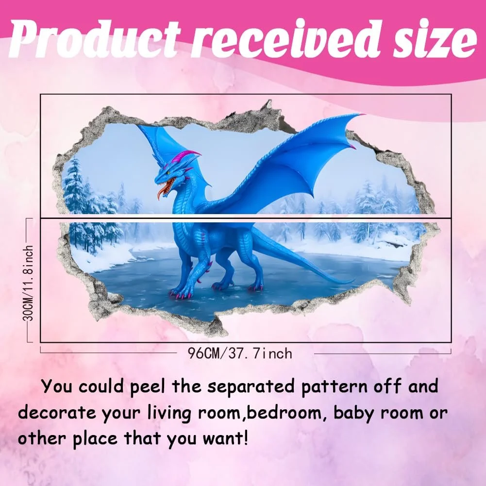 Наклейка на стіну SUPERDANT 3D Крижаний дракон Вінілова Синя, фото №2