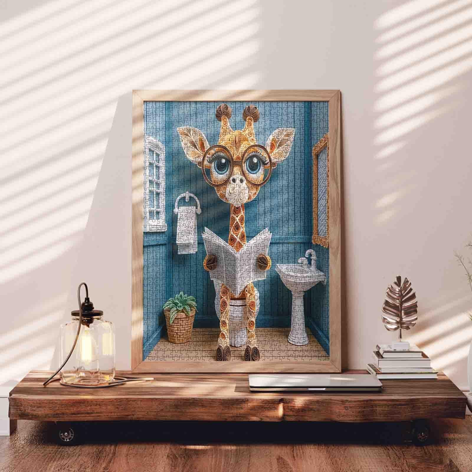 Пазл Walarky Giraffe Cute Toilet Glasses Reading Newspaper 1000 деталей 68 x 50 см, фото №3
