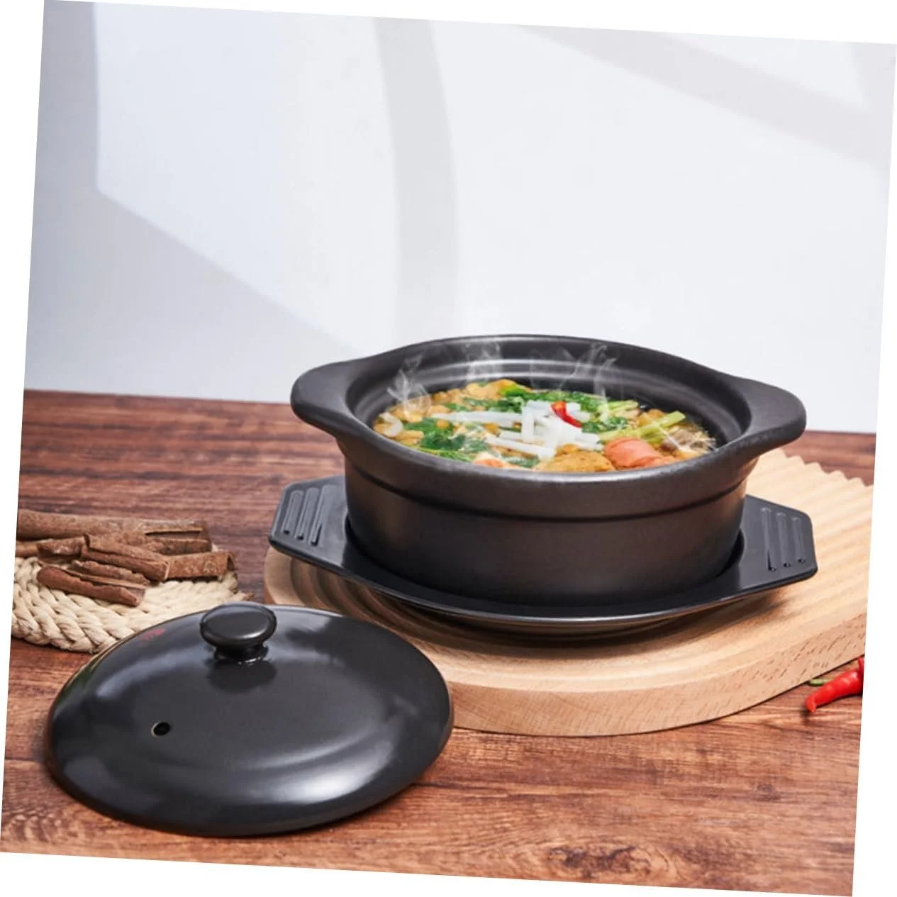 Каструля керамічна з кришкою термостійка з подвійними ручками для повільного тушкування, фото №4