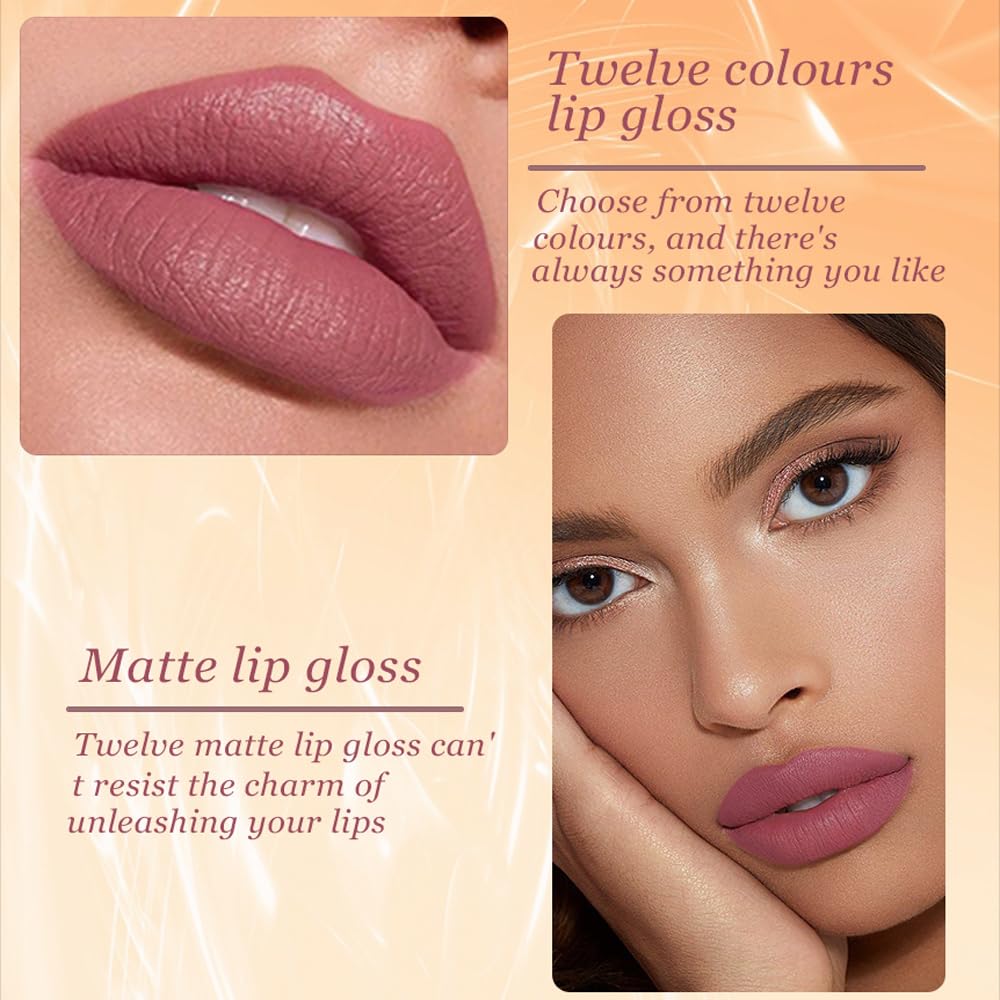 Набор Velvet Liquid Lipstick 12 цветов Matte Lipstick Set Водостойкая Не-липающая, Увлажняющая, Долговечная с Подарочной Коробкой, фото №6