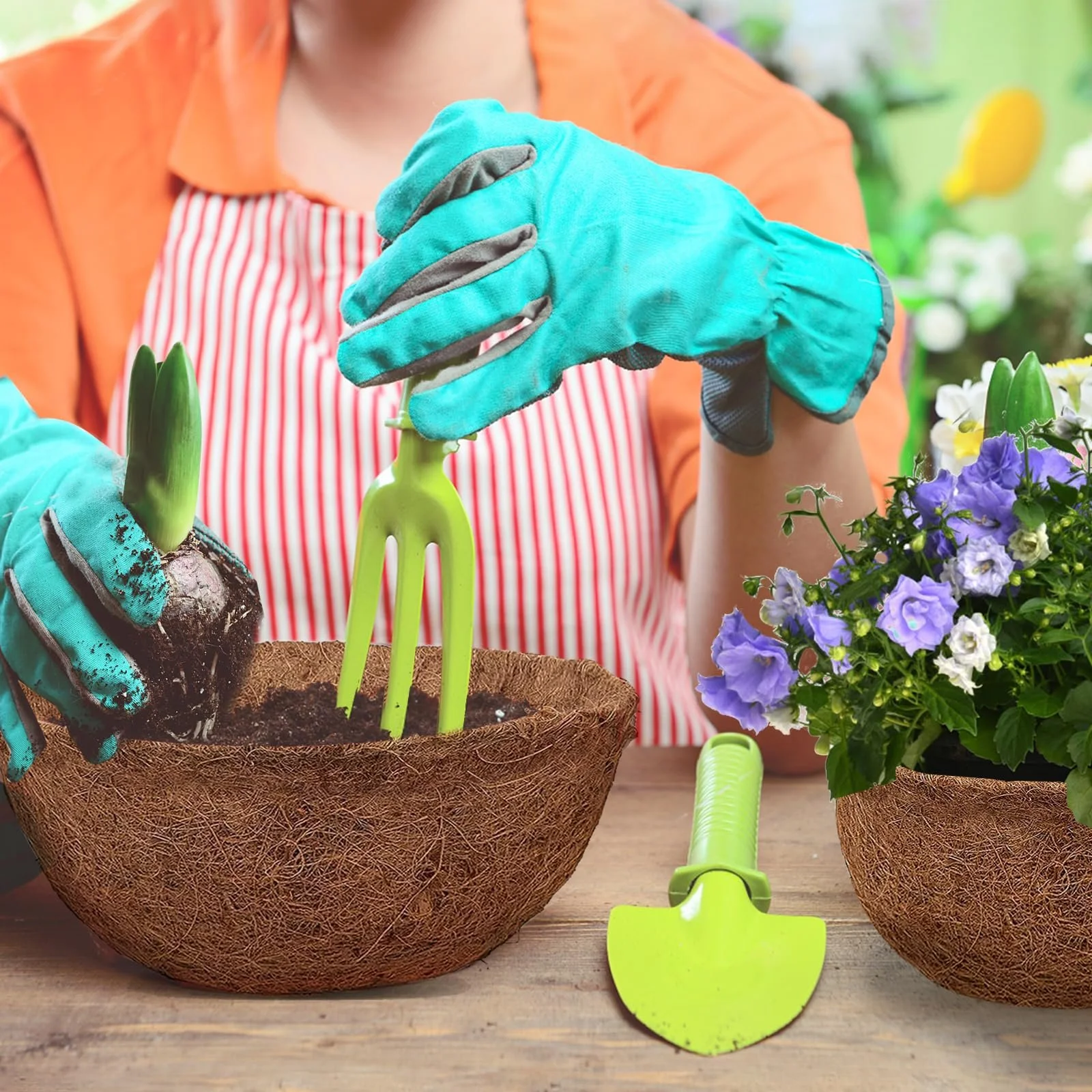 Вкладиші для підвісних кошиків з кокосового волокна 2 шт. круглі 40 см (16 дюймів) натуральні, фото №5 Вкладиші для підвісних кошиків з кокосового волокна 2 шт. круглі 40 см (16 дюймів) натуральні, фото №5