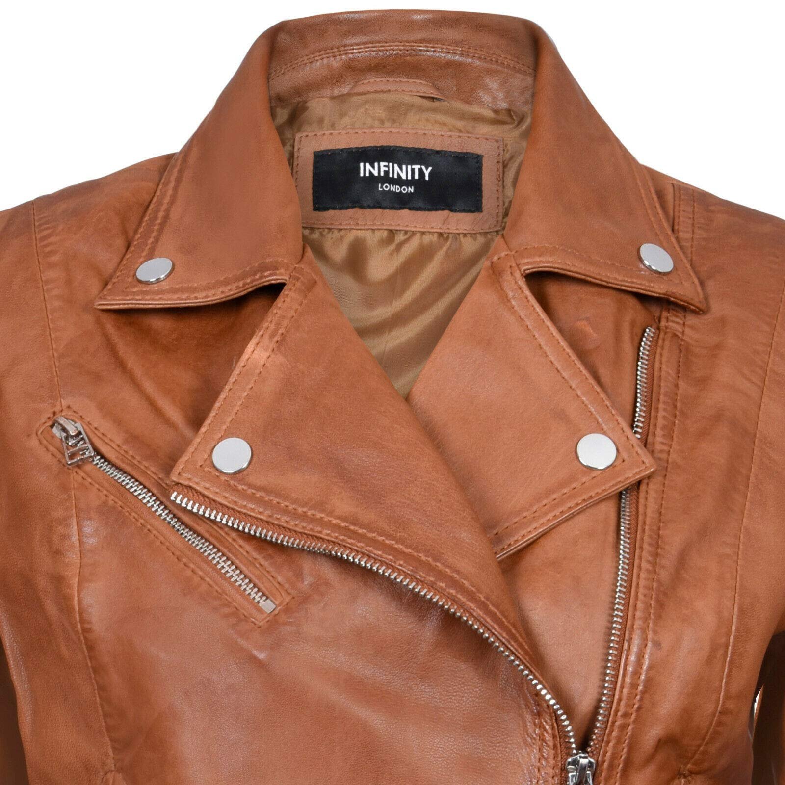 Женская куртка Infinity Leather Мотоциклетная Приталенная Кожаная Черная, фото №4