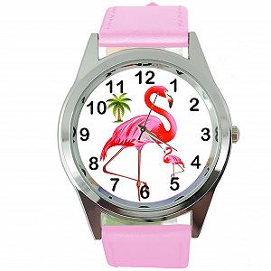 Часы наручные Flamingo Кварцевые Круглые Розовые Кожаные, Лента - Фото 1