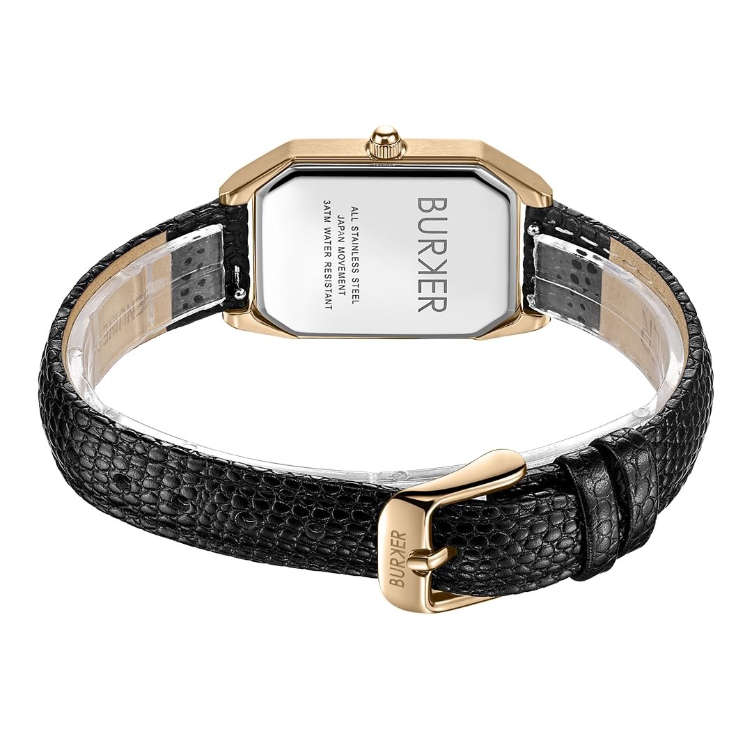 Женские часы BURKER Isabell Прямоугольные Аналоговые Кварцевые 28 мм Золотой Черная Кожа, фото №4