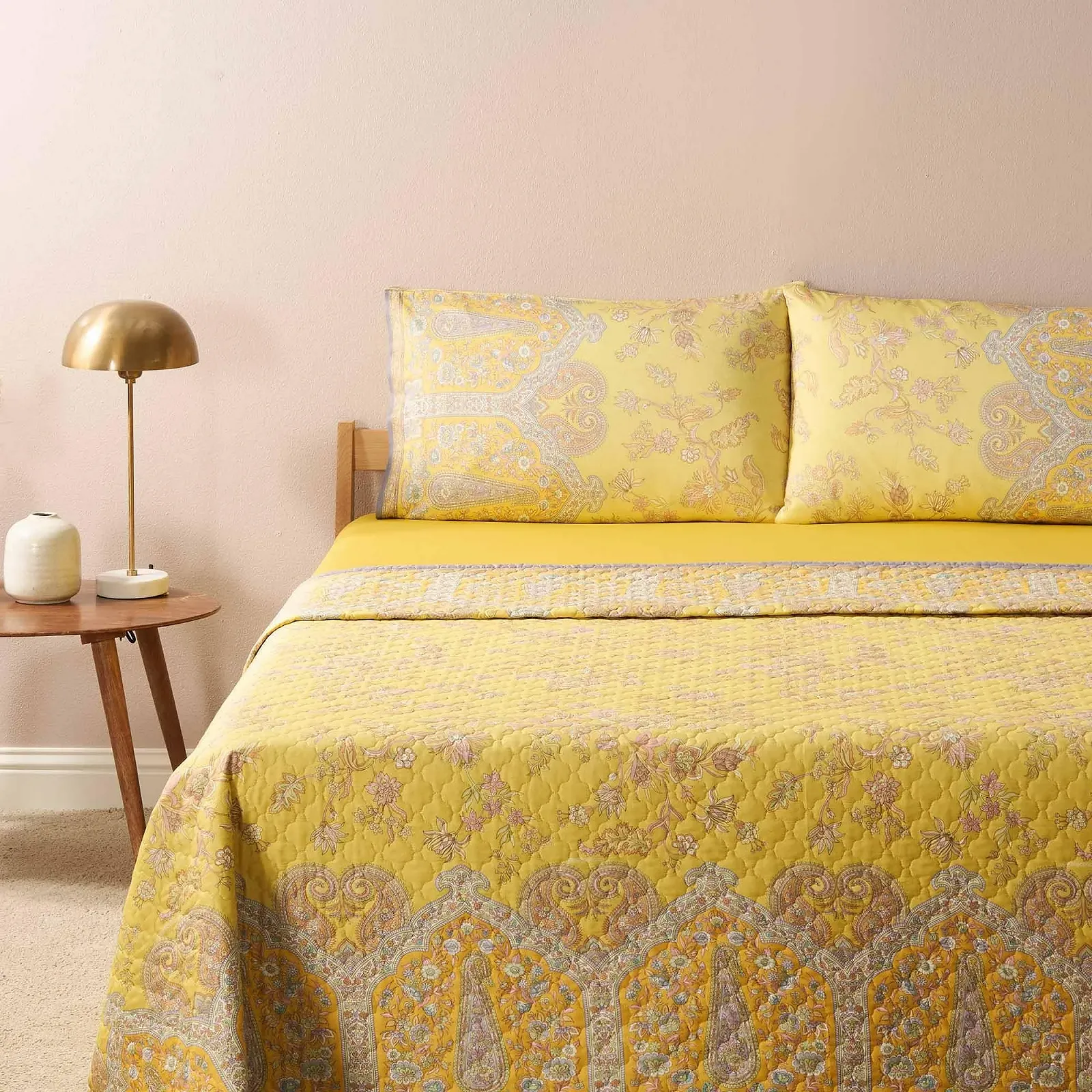 Покрывало Bassetti Granfoulard Двуспальное 100% Хлопок 265 x 255 см Indian Roses Lemon Y1 Lime, фото №1