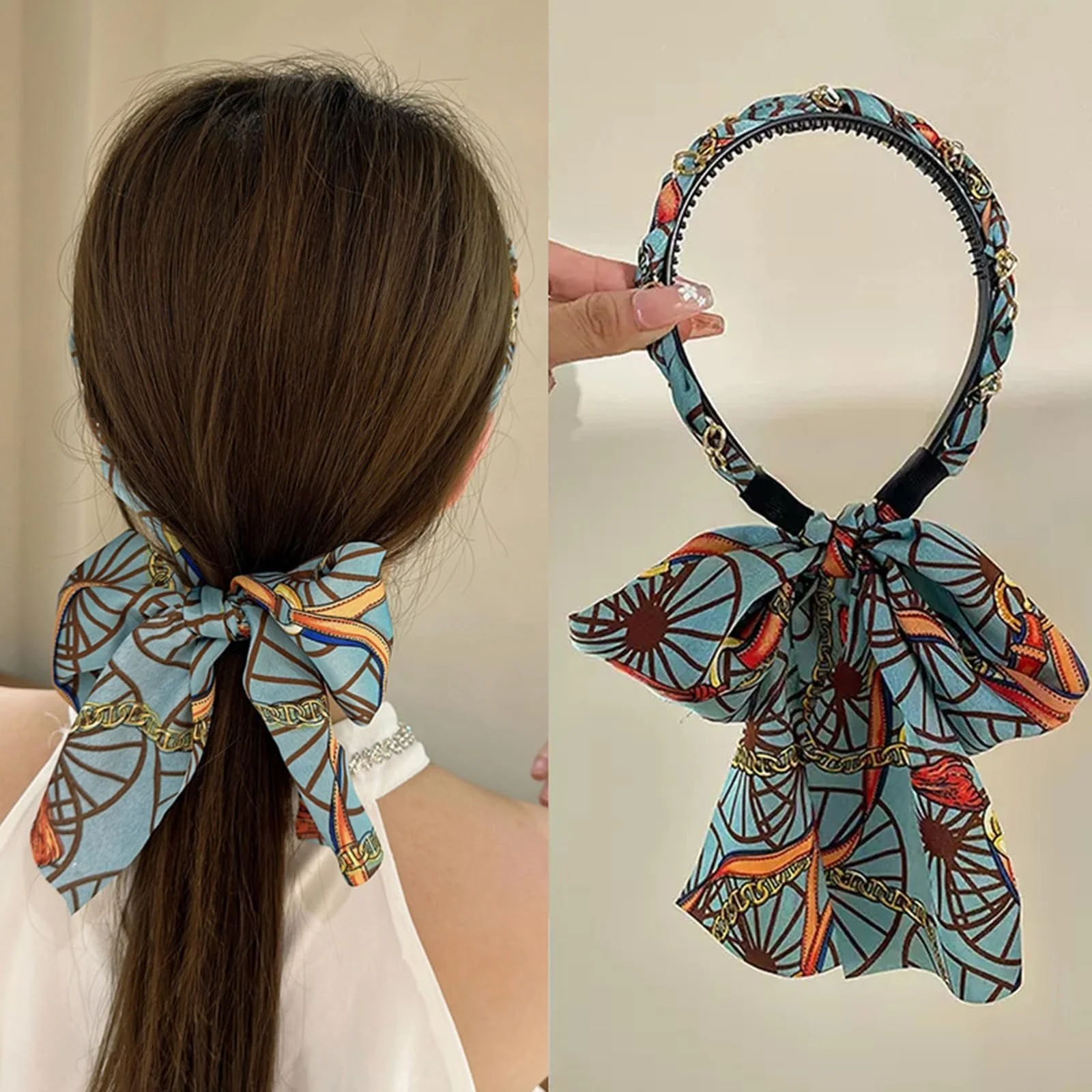 Набір з 2 жіночих пов'язок для волосся з довгими стрічками, фото №3