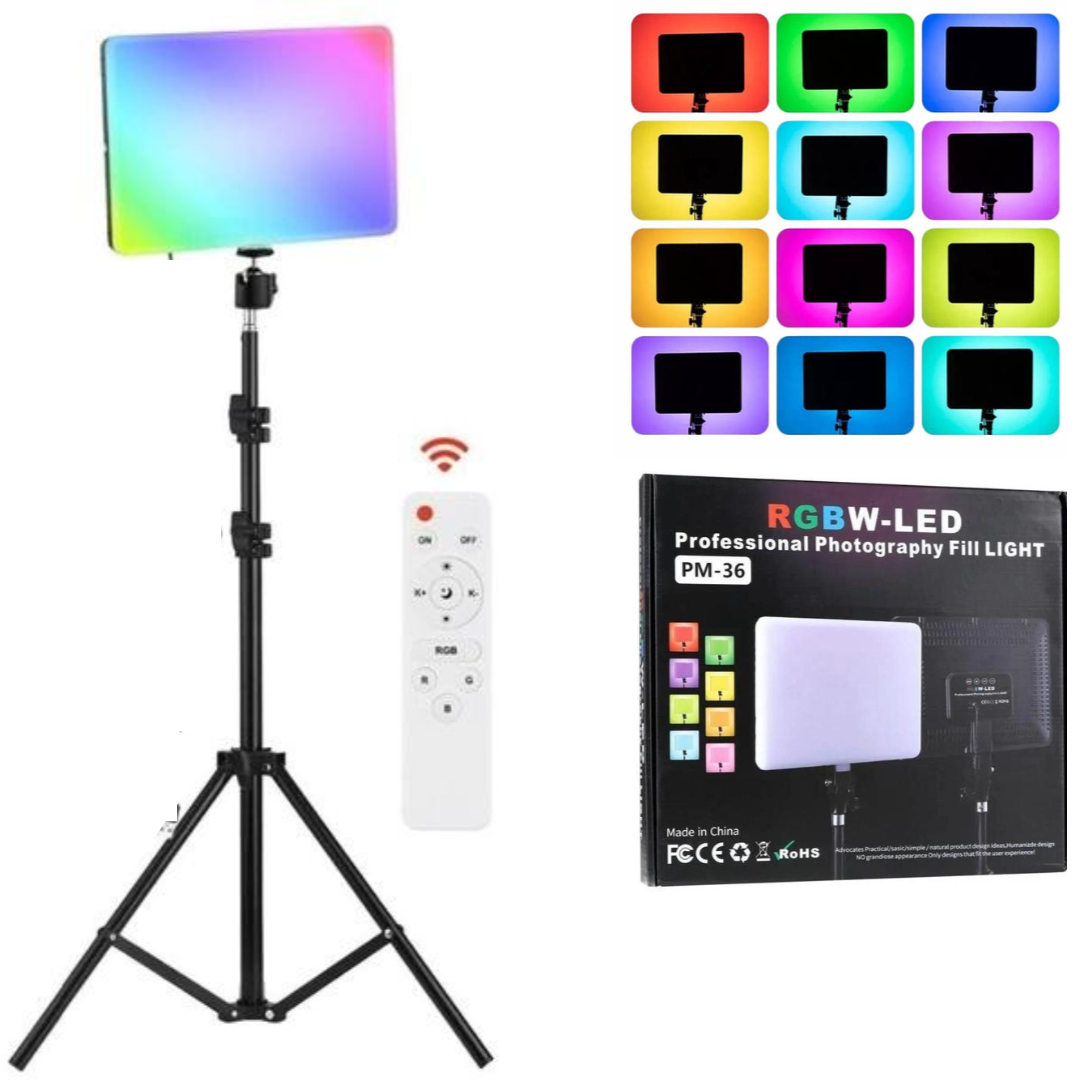 Светодиодная панель для фотостудии Camera light PM-36 RGBW 3000K-6500K Штатив, фото №1