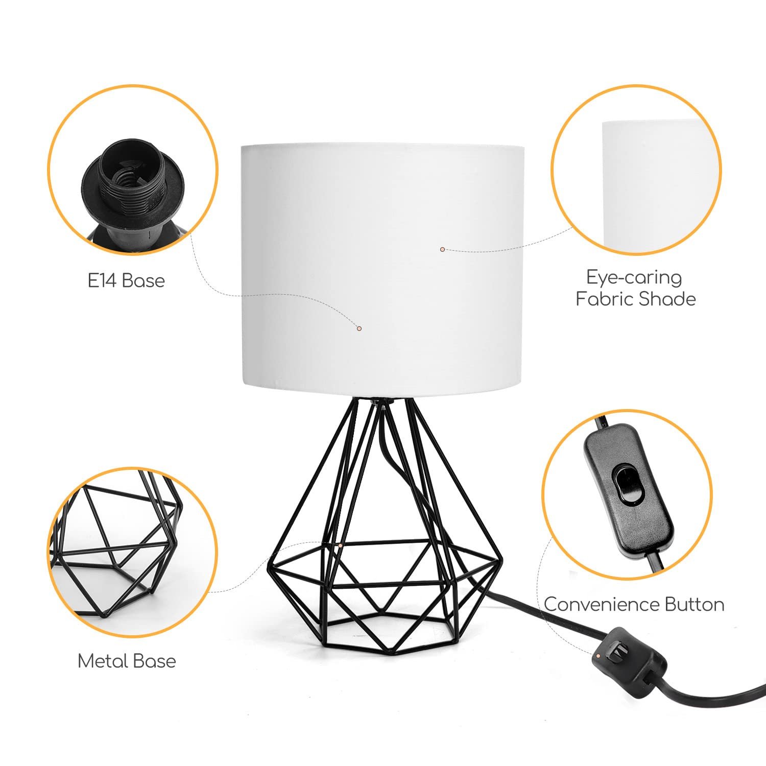 Настільна лампа Aigostar Modern Hollow Block Білий тканинний абажур Металева основа E14, фото №5