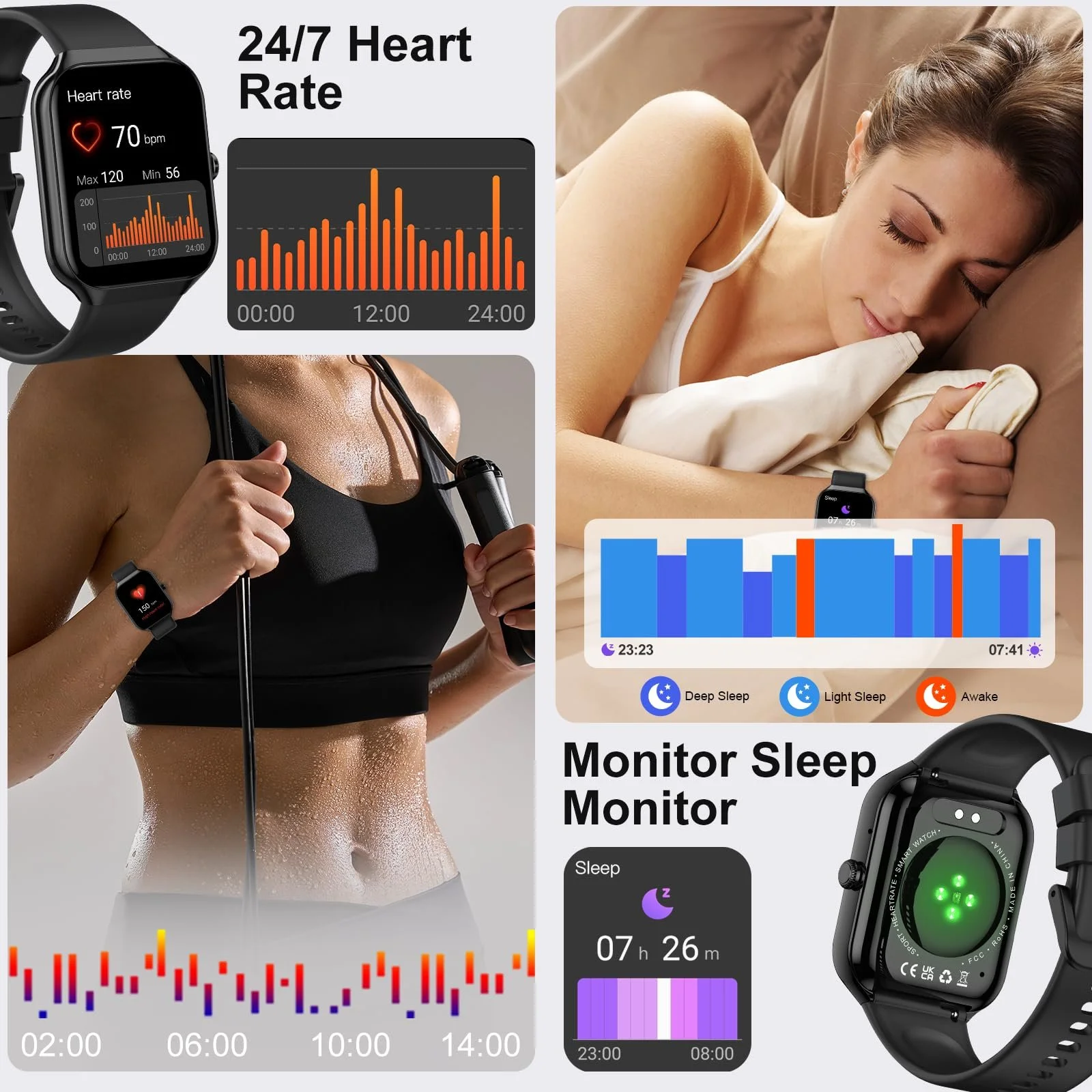 Смарт-часы 1.96 Inch Fitness Watch с функцией телефона, SpO2, монитор сердечного ритма, монитор сна, шагомер, 113+ спортивных режимов, IP68 водонепроницаемые, фото №6