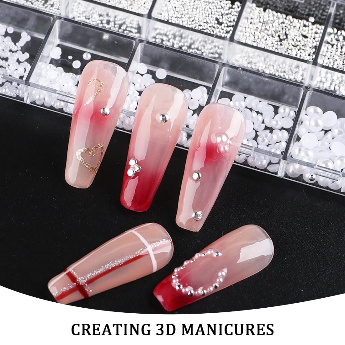 Украшения для акриловых ногтей, 1 коробка/12 отделений со стразами для ногтей, белые жемчужины для ногтей, полукруглые жемчужные шарики, подвески для ногтей, маленькие бусины для ногтей, драгоценные камни для ногтей, фото №5