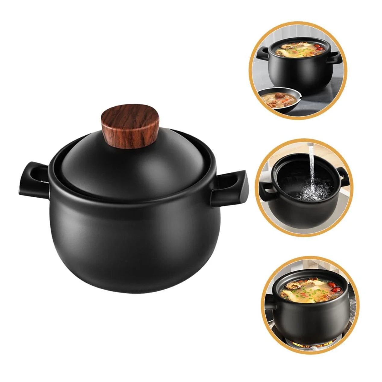 Кастрюля для тушения 3.6 L керамическая антипригарная с крышкой для газовых плит, фото №2